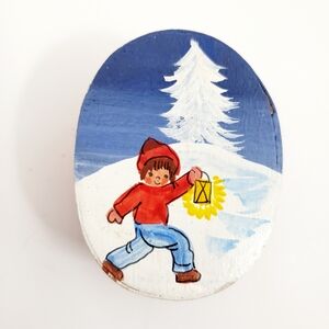 Hand-Painted Winter Scene Box and Brooch